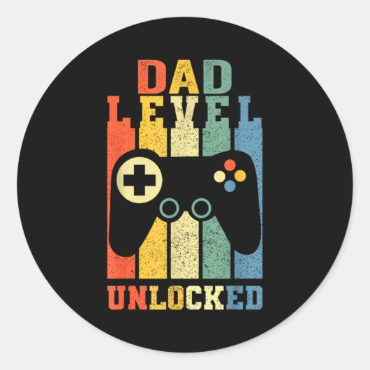 Funny New Dad Shirt Dad Level Unlocked Day Tee Shi Runder Aufkleber (Vorderseite)