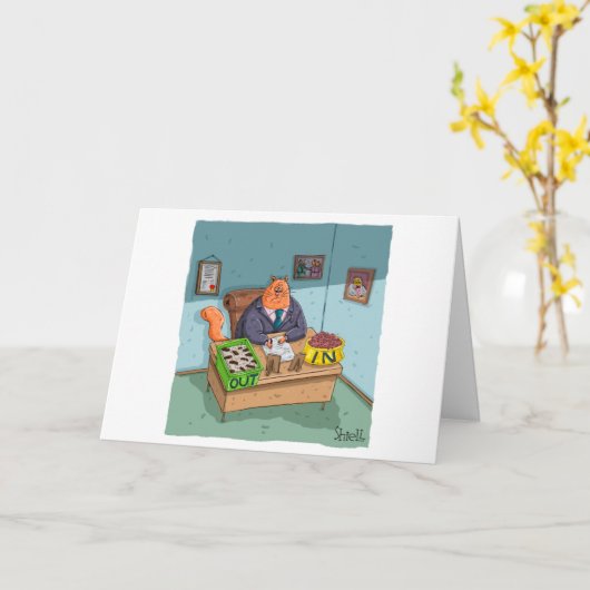 Funny New Job Card - Kitty Business Man Card Karte (Gelbe Blume)