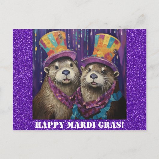 Funny New Orleans Mardi Gras Otter Postkarte (Vorderseite)
