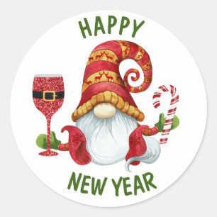 Funny New Year Partys Gnome Runder Aufkleber