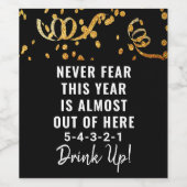 Funny New Years Black Gold Glitter Confetti Weinetikett (Einzelnes Label)