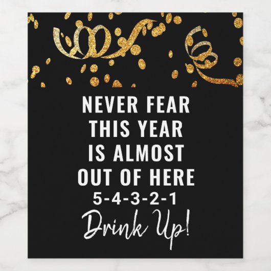 Funny New Years Black Gold Glitter Confetti Weinetikett (Einzelnes Label)