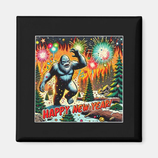 Funny New Years Eve 2024 Bigfoot And Fireworks Hum Magnet (Vorne)