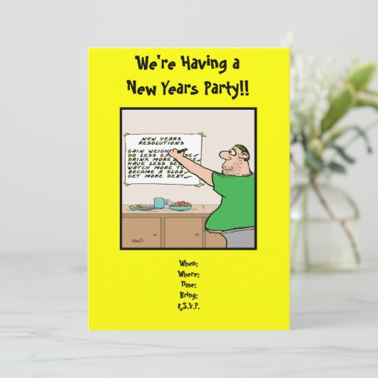 Funny New Years Party Einladung, Einladung (Stehend Vorderseite)