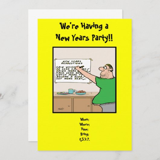 Funny New Years Party Einladung, Einladung (Vorne/Hinten)