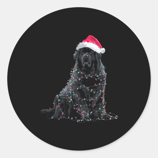 Funny Newfoundland Christmas Graphic Dog Lights Lo Runder Aufkleber (Vorderseite)