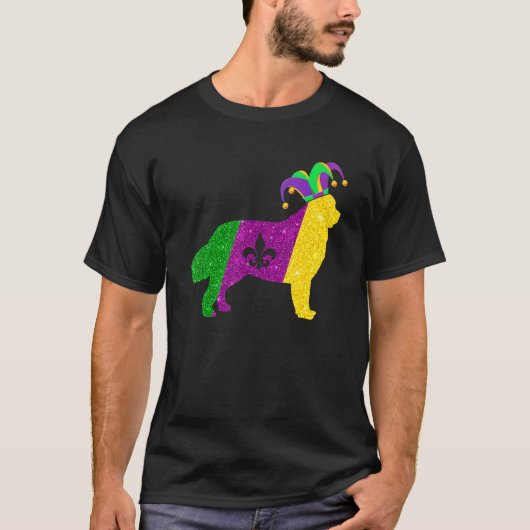 Funny Newfoundland Dog Mardi Gras Party Mask Beads T-Shirt (Vorderseite)