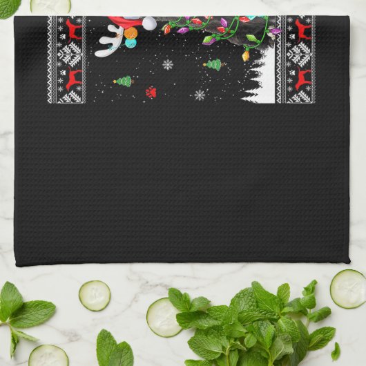 Funny Newfundland Dog Weihnachtslicht Weihnachten Geschirrtuch (Gefaltet)