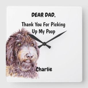 Funny Newfypoo Dad Watercolor Canine Art Quadratische Wanduhr