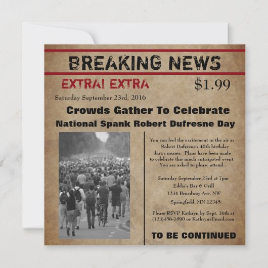 Funny Newspapier Einladung zum Geburtstag (Vorderseite)