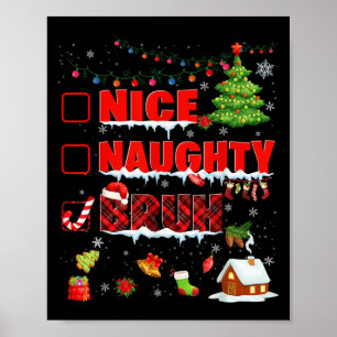 Funny Nice Naughty Bruh Christmas Kariert Pjama Pa Poster