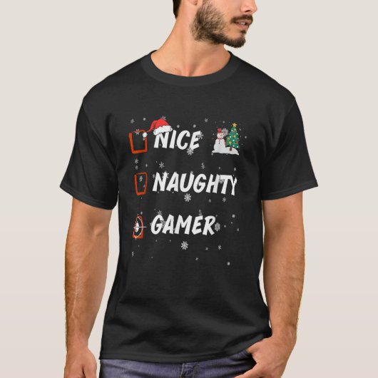 Funny Nice Naughty Gamer List Christmas Santa Clau T-Shirt (Vorderseite)