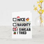 Funny Nice Naughty I Swear I Tried Christmas List  Karte (Gelbe Blume)