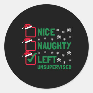 Funny Nice Naughty Links Unbeaufsichtigt Weihnacht Runder Aufkleber