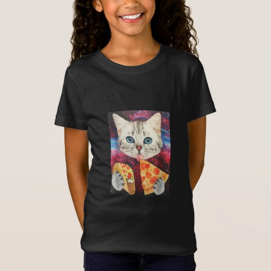 Funny Niedlich Auuter Space Galaxy Cat Meme Pizza T-Shirt (Vorderseite)