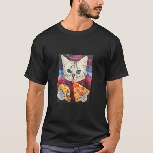 Funny Niedlich Auuter Space Galaxy Cat Meme Pizza T-Shirt (Vorderseite)