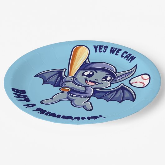 Funny Niedlich Bat Yes We Can Bat a Tausend Pappteller (Schrägansicht)