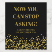 Funny Niedlich Black and Gold Pregnancy Ankündigun Weinetikett (Einzelnes Label)