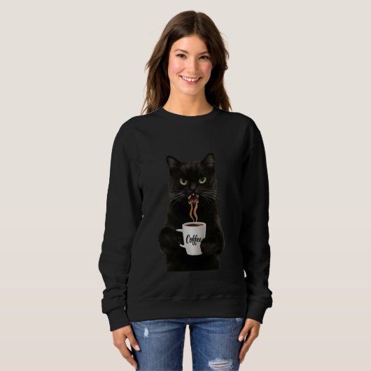 Funny Niedlich Black Cat Kaffee Wut Sweatshirt (Vorne ganz)