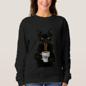 Funny Niedlich Black Cat Kaffee Wut Sweatshirt (Vorderseite)