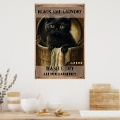 Funny niedlich Black Cat Wäsche Poster (Küche)