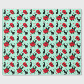 Funny Niedlich Black Cats Rote Rosen Muster Geschenkpapier (Flach)