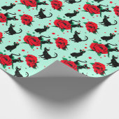 Funny Niedlich Black Cats Rote Rosen Muster Geschenkpapier (Ecke)