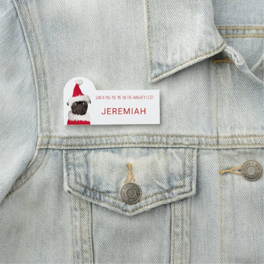 Funny Niedlich Black Mops in der Weihnachtsmannmüt Namensschild (Beispiel)