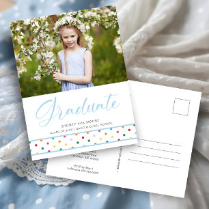 Funny Niedlich Blue Polka Dots Grad Foto Abschluss Postkarte