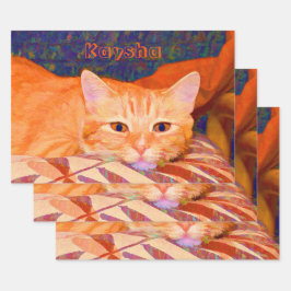 Funny Niedlich Bright Orange Tabby Cat Geschenkpapier Set
