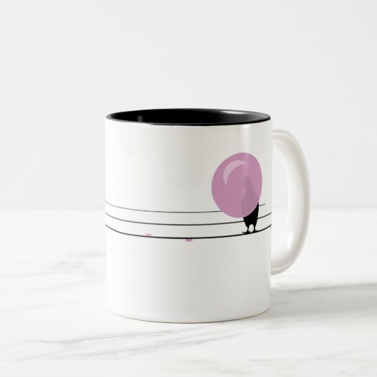 Funny Niedlich Bubblegum Birds on a Wire White Zweifarbige Tasse (VorderseiteRechts)