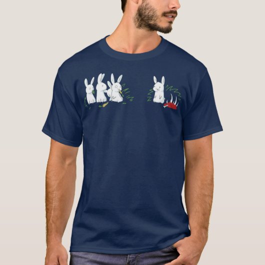 Funny Niedlich Bunny Eating Meat T-Shirt (Vorderseite)