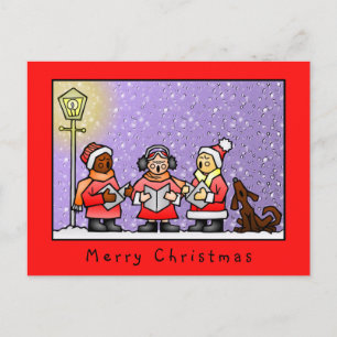 Funny Niedlich Carolers Singing Dog Illustration Postkarte