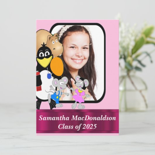 Funny niedlich Cartoon Foto Abschluss Einladung (Stehend Vorderseite)