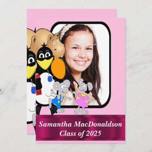 Funny niedlich Cartoon Foto Abschluss Einladung (Vorne/Hinten)