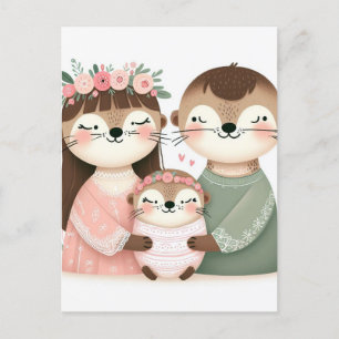 Funny Niedlich Cartoon Otter Family Postkarte
