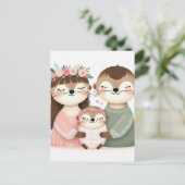 Funny Niedlich Cartoon Otter Family Postkarte (Stehend Vorderseite)
