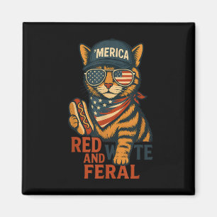 Funny Niedlich Cat 4. Juli Patriotisch rot und wei Magnet