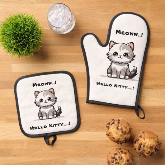 Funny Niedlich Cat Catmas Spaß Ofenhandschuh & Topflappen-Set (Oben Unten)
