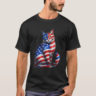 Funny Niedlich Cat green eyes Cat USA Flag 4. Juli T-Shirt