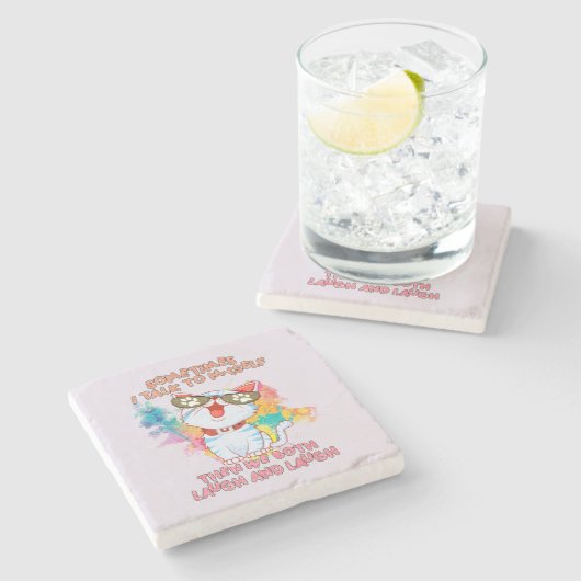 Funny Niedlich Cat | Manchmal spreche ich mit mir Steinuntersetzer (Seitenansicht)