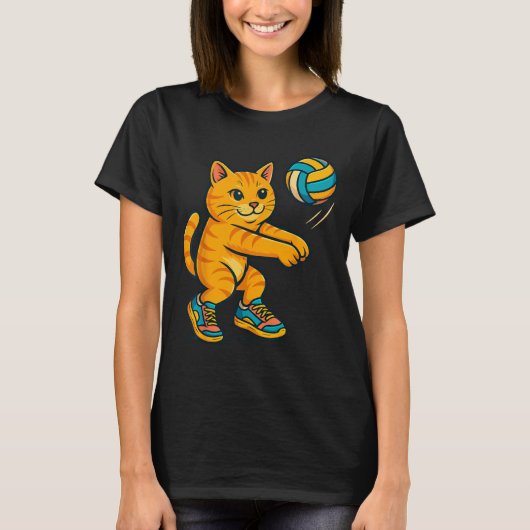 Funny Niedlich Cat Volleyball Player Fan T-Shirt T (Vorderseite)