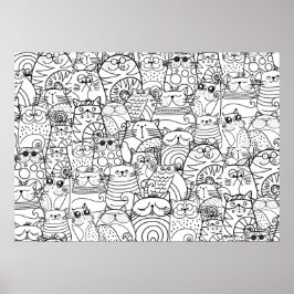 Funny Niedlich Cats Doodle Entspannen im Party Far Poster