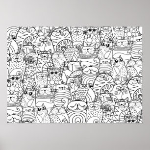 Funny Niedlich Cats Doodle Entspannen im Party Far Poster