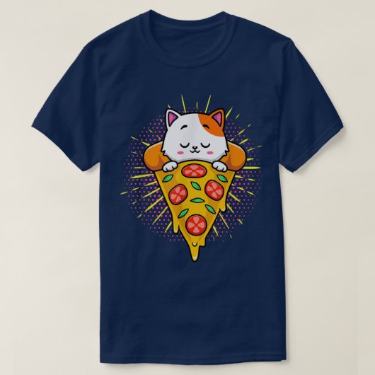 Funny Niedlich Cats Eats Pizza Kawaii Anime Japani T-Shirt (Design vorne)
