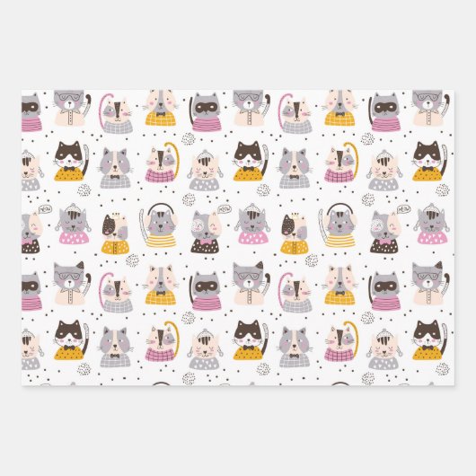 Funny Niedlich Cats Wrapping Paper Set 3 Geschenkpapier Set (Vorderseite 2)