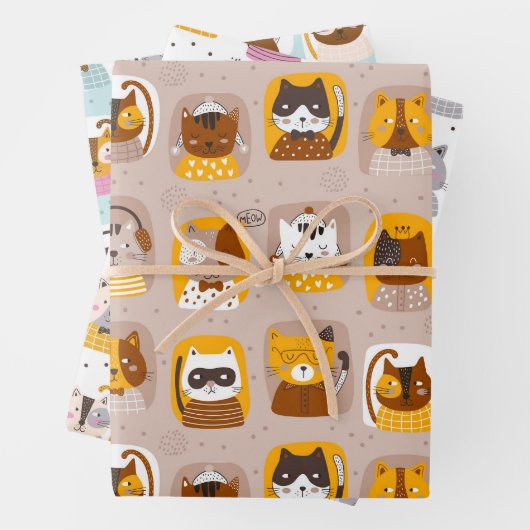 Funny Niedlich Cats Wrapping Paper Set 3 Geschenkpapier Set (Beispiel)