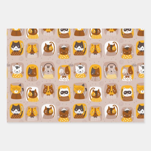 Funny Niedlich Cats Wrapping Paper Set 3 Geschenkpapier Set (Vorderseite)
