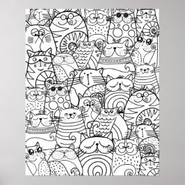 Funny Niedlich Cats Zen Doodle Relaxen Erwachsenen Poster