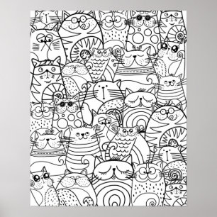 Funny Niedlich Cats Zen Doodle Relaxen Erwachsenen Poster